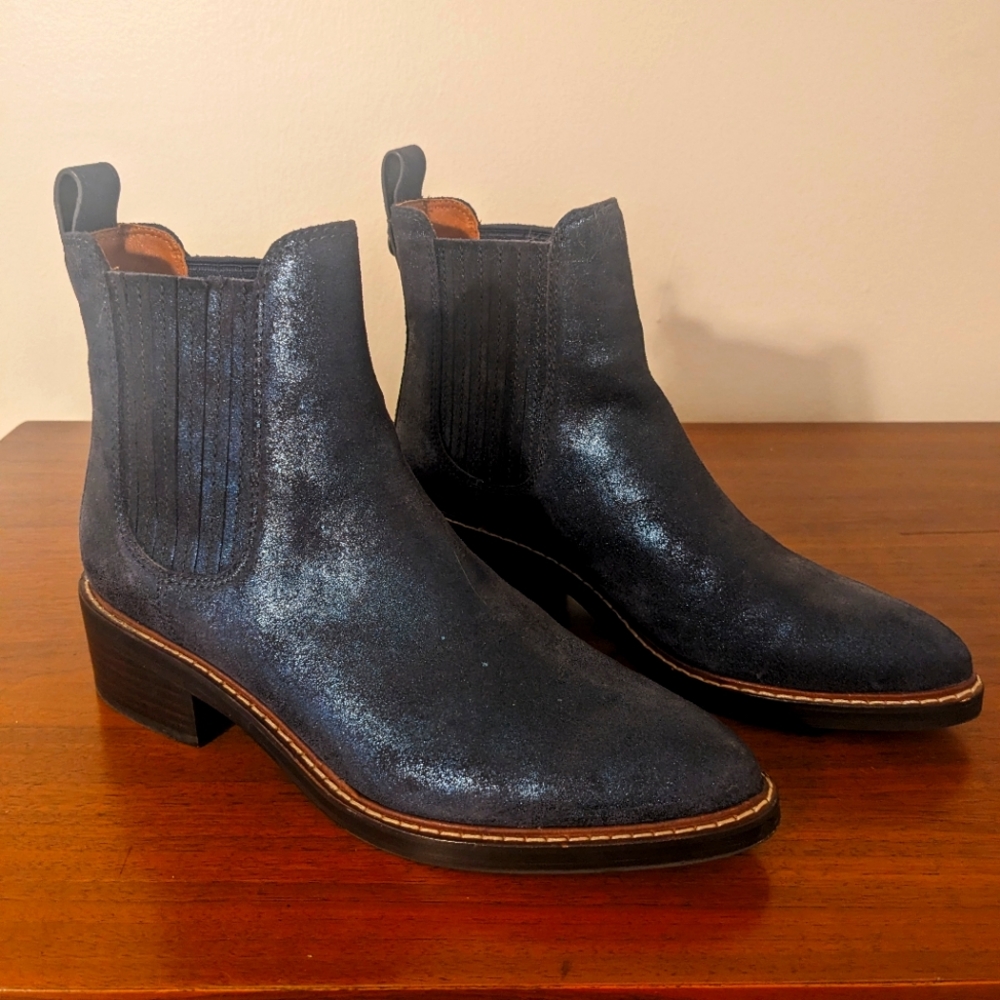 Coach Boots Chelsea Bowery Denim size 7 suede dusted glitter finish